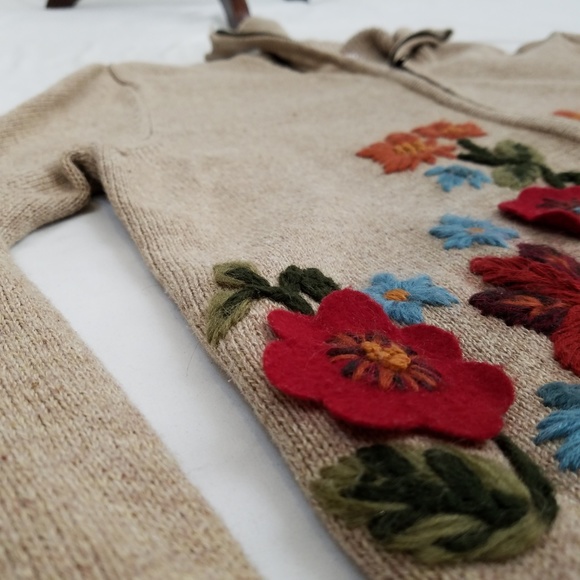 Tiara Int'l cardigan zip front tan floral M - Picture 7 of 8